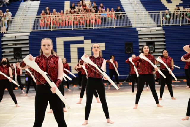 Color Guard Uniforms, red and black Rhythm of the Night, lot of